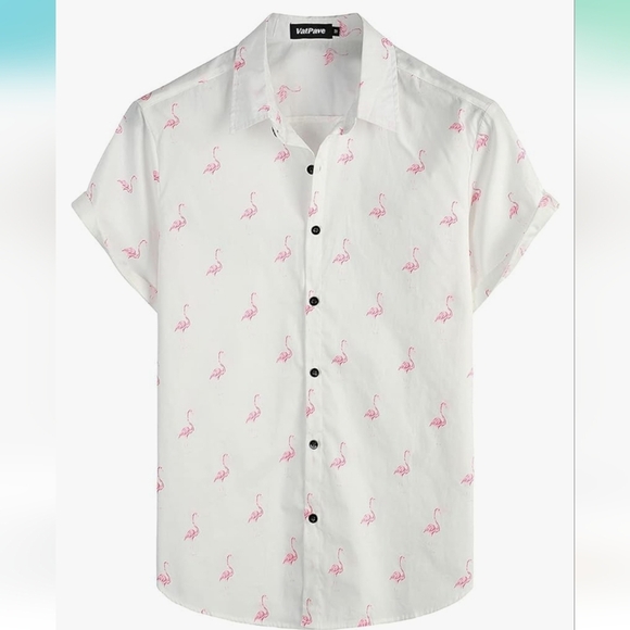 Hawaiian Shirt & shorts flamingo outfit matching set. Beach / vacation - Picture 3 of 6